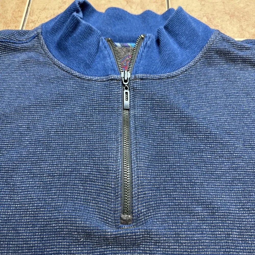 Robert Graham‎ Sweater Men Sz XXL Blue 1/4 Zip Pullover Waffle Knit Cotton